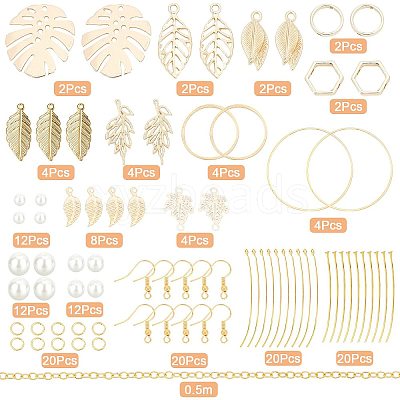 DIY Leaf & Pearl Dangle Earring Making Kits DIY-SC0016-50-1