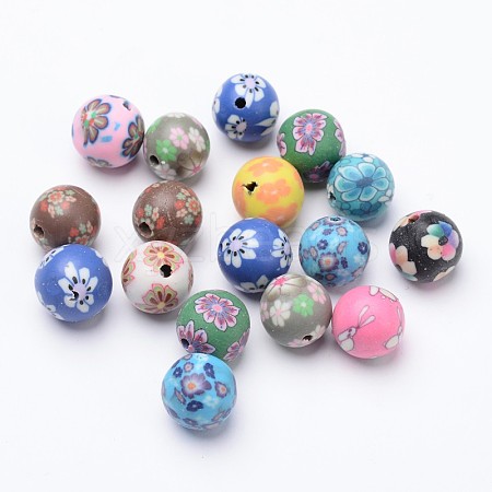 Handmade Flower Pattern Polymer Clay Beads CLAY-Q174-M-1