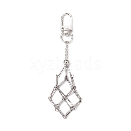 Stainless Steel Braided Chain Macrame Pouch Empty Stone Holder Pendant Decorations HJEW-JM02057-1