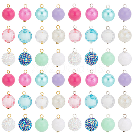 48Pcs 24 Style Resin Rhinestone & Acrylic Round Ball Charms DIY Jewelry Making Finding Kit PALLOY-PHE00002-1