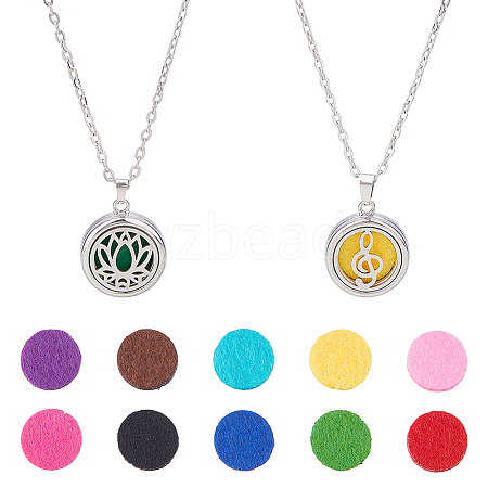 2 Sets Alloy Hollow Essential Oil Diffuser Perfume Locket Pendant 304 Stainless Steel Chain Necklaces NJEW-HS0001-22C-1
