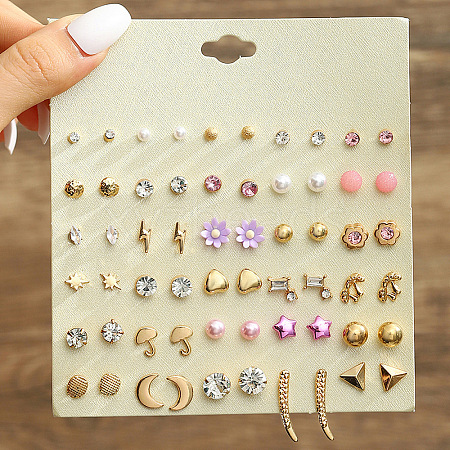 30Pairs Alloy & Plastic Imitation Pearl & Rhinestone Stud Earring Sets WGF62EF-01-1