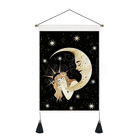 New Moon and Girl Hanging Tapestry Starry Sky Background Wall Living Room Bedroom Hanging Painting Can PW-WGFDEFE-03-1