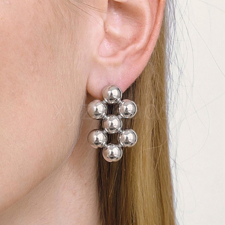 304 Stainless Steel Round Ball Stud Earrings SA-CBA5A9C-02P-1