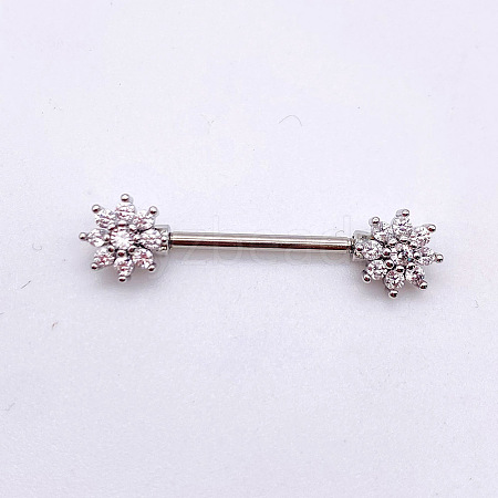 304 Stainless Steel Clear Cubic Zirconia Nipple Bar WG994A5-20-1