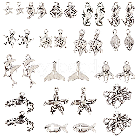 64Pcs 16 Style Ocean Tibetan Style Alloy Pendants FIND-SC0016-65-1
