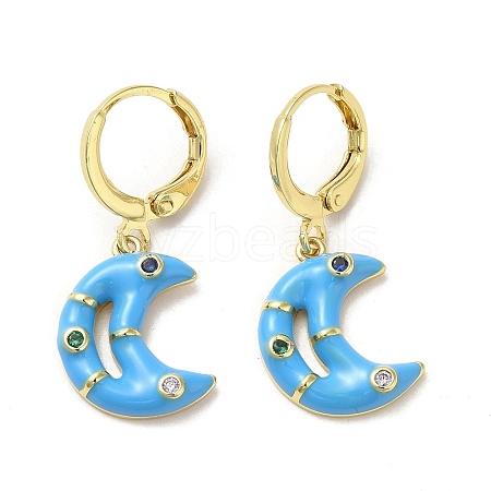 Crescent Moon Real 18K Gold Plated Brass Dangle Leverback Earrings EJEW-L268-031G-01-1