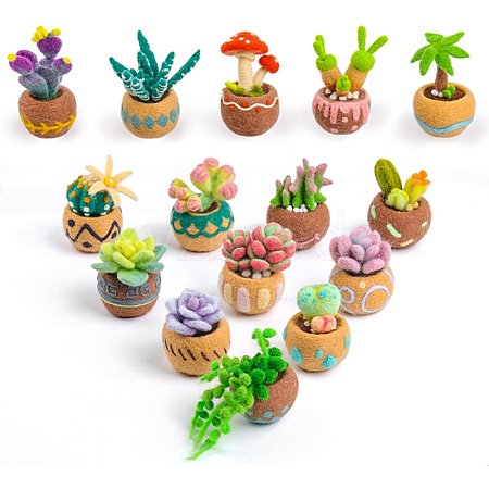 DIY 15Pcs Succulent Potted Plant Needle Felting Kits for Beginner PW-WGA9C6C-04-1