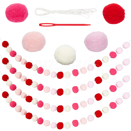 Wool Felt Ball Garland Colorful Pom Pom AJEW-WH0258-717A-1