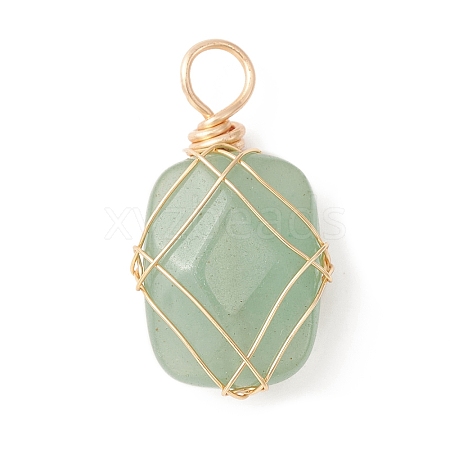 Natural Green Aventurine Copper Wire Wrapped Pendants PALLOY-JF02131-01-1