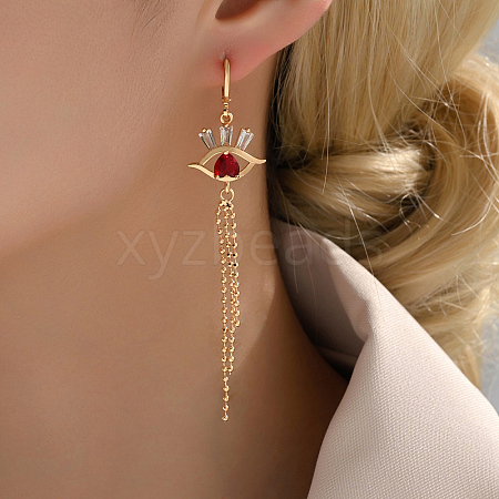 Fashionable Classic Brass Cubic Zirconia Eye Tassel Hoop Earrings MP5699-1