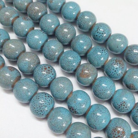 Handmade Fancy Antique Glazed Porcelain Ceramic Round Beads Strands PORC-L014-06D-1