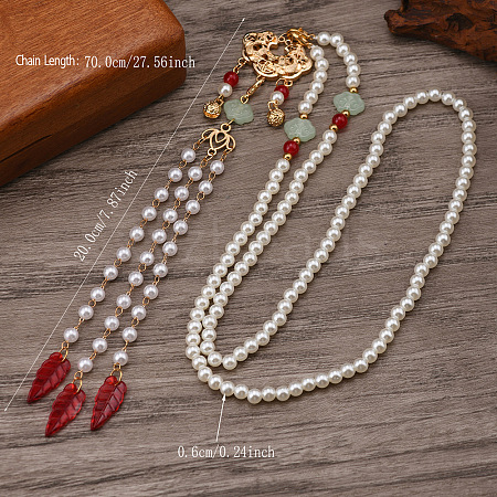 Ancient Style 6mm Imitation Pearl Round Beaded Alloy Cloud Pendant Hanfu Long Necklaces UX7679-1-1