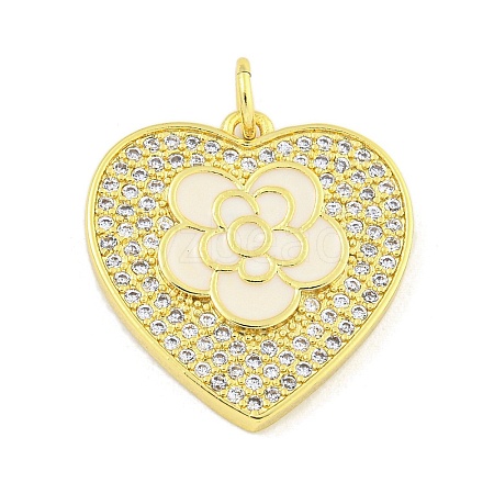 Rack Plating Heart with Flower Brass Micro Pave Clear Cubic Zirconia KK-Z053-23G-03-1