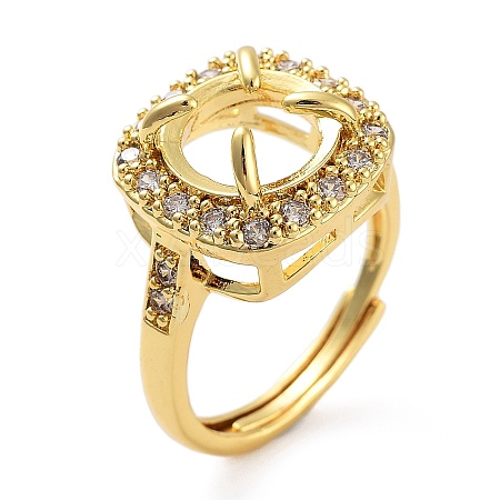 Rack Plating Square Brass Micro Pave Cubic Zirconia Adjustable Ring Components KK-Q819-11G-1