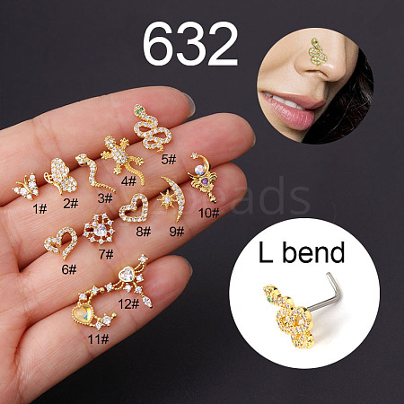 20G Titanium Steel Cubic Zirconia L-Shaped Nose Rings WG80602-13-1