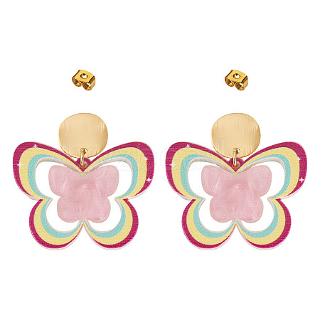 Brass Printing Acrylic Butterfly Dangle Stud Earrings EJEW-TA00672-1