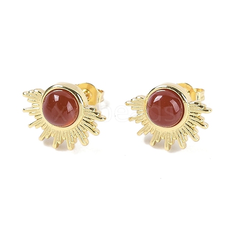 Natural Carnelian Stud Earrings EJEW-K288-01G-06-1