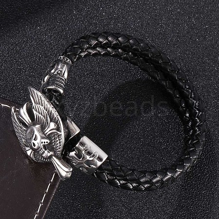 Genuine Leather Wrap Wide Cord Bracelet with Stainless Steel Toggle Clasps PW-WG1D7B5-01-1