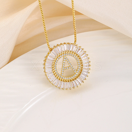 Brass Pave Clear Cubic Zirconia Ring with Letter Pendant Box Chain Necklaces FS-WG44D8C-01-1