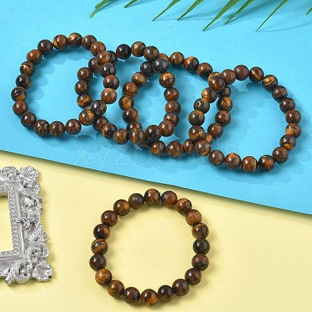 Natural Tiger Eye Bead Stretch Bracelets BJEW-K212-C-028-1