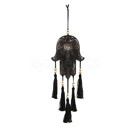 Bohemian Wooden Hamsa Hand with Tassel Pendant Decorations PW-WG49944-01-1