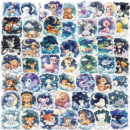 50Pcs Animals Theme PVC Plastic Self-Adhesive Stickers PW-WG33B98-01-1