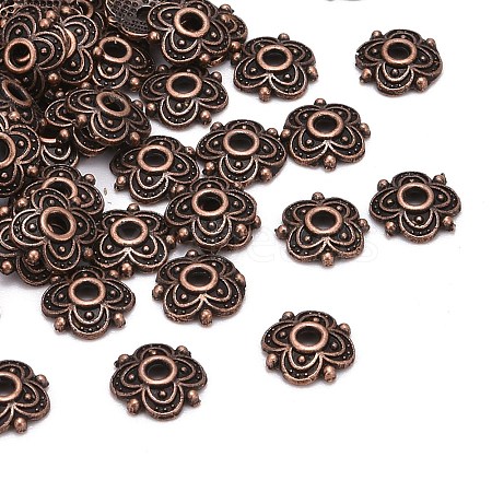 4-Petal Tibetan Style Alloy Flower Bead Caps X-TIBE-S222-R-NR-1