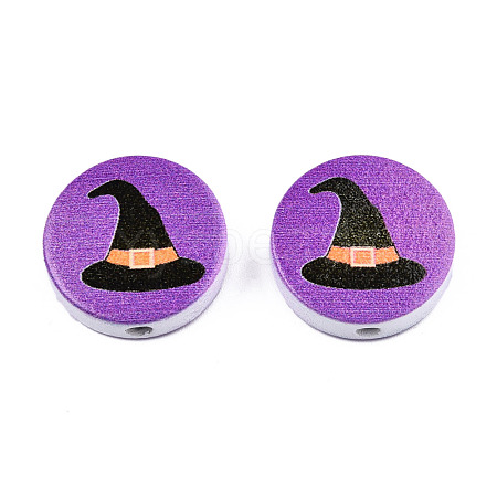 Halloween Printed Natural Wood Beads WOOD-T021-61-1