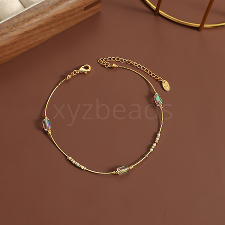 304 Stainless Steel with Glass Column Bead Anklets FS-WGCFE90-03-1