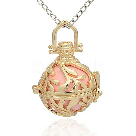 Golden Tone Brass Hollow Round Cage Pendants KK-J236-08G-1