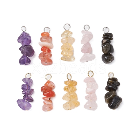 10Pcs 5 Colors 12 Constellation Natural Citrine & Golden & Stainless Steel Color Sheen Obsidian & Rose Quartz & South Red Agate & Amethyst Pendants PALLOY-JF02839-09-1