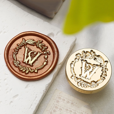 Golden Tone Wax Seal Brass Stamp Head DIY-B079-01G-W-1