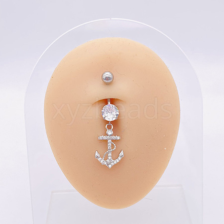 304 Stainless Steel Micro Pave Cubic Zirconia Belly Rings WGADED5-03-1