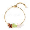 Bohemian Natural Rose Quartz & Peridot & Synthetic Goldstone Chips Link Bracelets CL1551-1-1