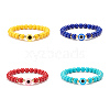 Synthetic Turquoise(Dyed) Round Beaded Stretch Bracelet with Evil Eye BJEW-JB07611-1