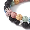 2pcs 2 Styles 8mm Round Dyed Natural Lava Rock & Shell Pearl Beaded Stretch Bracelet Sets BJEW-JB10318-5