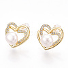 Hollow Heart Clear Cubic Zirconia Stud Earrings with Natural Pearl PEAR-N020-06L-3