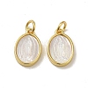 Rack Plating Brass Pave Shell Oval Charms KK-H473-09G-1