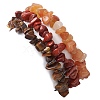 3Pcs 3 Styles Natural Red Aventurine & Red Jasper & Tiger Eye Chips Stretch Bracelets Sets BJEW-JB11076-07-5