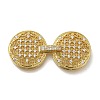 Rack Plating Flat Round Brass Micro Pave Clear Cubic Zirconia Fold Over Clasps KK-H512-08G-1
