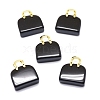 Natural Obsidian Brass Pendants KK-E274-01G-07-1