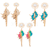 3 Pairs 3 Colors Golden Alloy Sun with Shell Shape Dangle Stud Earrings EJEW-AN0004-40-1
