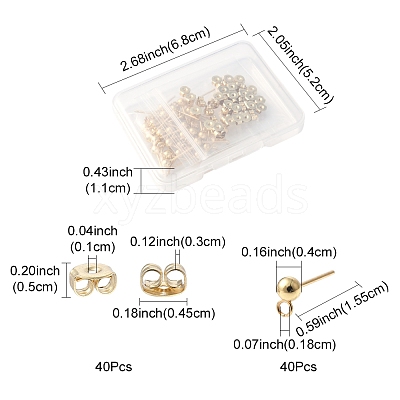 40Pcs 304 Stainless Steel Ball Post Stud Earring Findings STAS-FS0001-76G-1