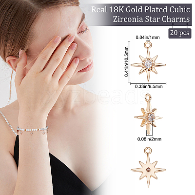 Brass Cubic Zirconia Charms KK-BBC0005-22-1