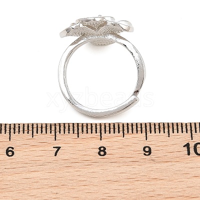 Flower Brass Micro Pave Cubic Zirconia & Enamel Cuff Ring Settings KK-CBAC351-06P-03-1