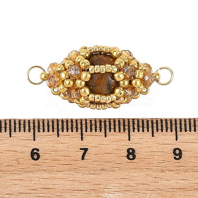 Natural Tiger Eye & Glass Seed Beads Connector Charms PALLOY-MZ01403-02-1