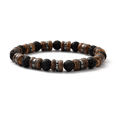 Natural Lava Rock Stretch Bracelets BJEW-JB05359-01-1