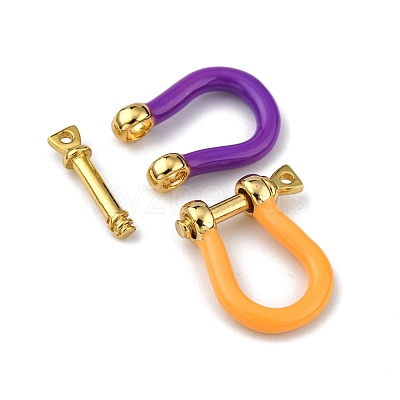 Brass Enamel D-Ring Anchor Shackle Clasps KK-P201-01G-1