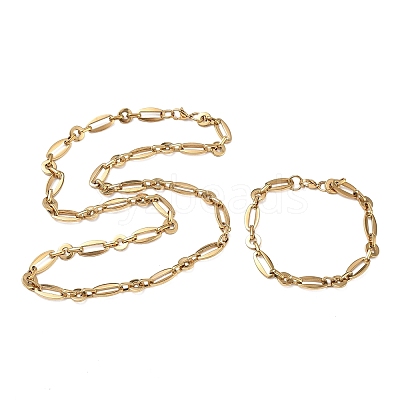 304 Stainless Steel Oval & Disc Link Bracelets & Necklaces Sets SJEW-D091-06G-1
